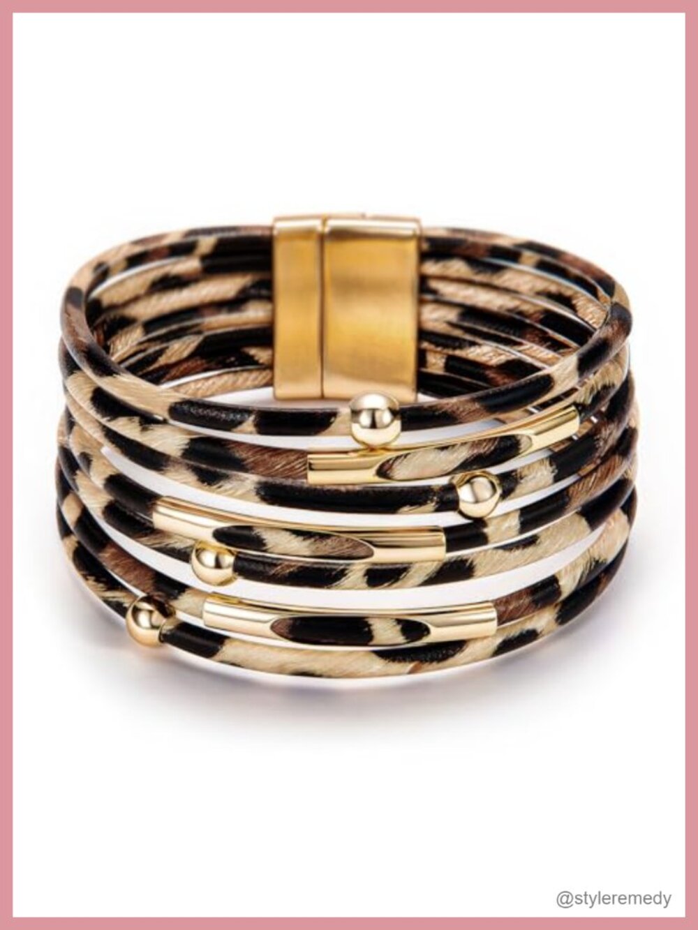 Boho Leather Wrap Multi-Layer Pearl Crystal Bracelet Bangle